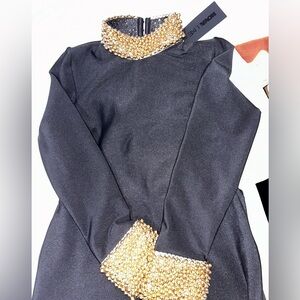 FASHION NOVA- Cleo Embellished Maxi Dress (Black/Gold)